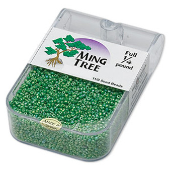 Seed bead, Ming Tree™, glass, opaque rainbow green, #11 round. Sold per 1/4 pound pkg.
