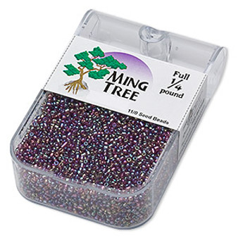 Seed bead, Ming Tree™, glass, transparent rainbow purple, #11 round. Sold per 1/4 pound pkg.