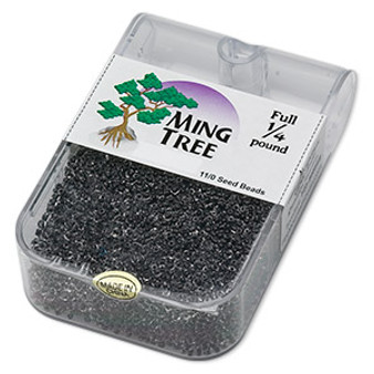 Seed bead, Ming Tree™, glass, transparent color-lined black, #11 round. Sold per 1/4 pound pkg.