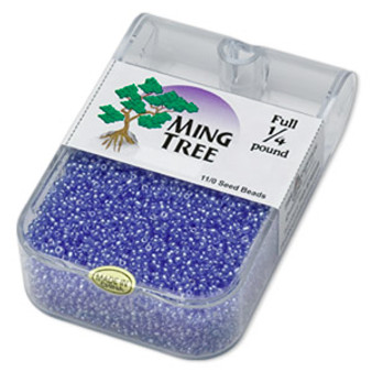Seed bead, Ming Tree™, glass, transparent luster blue, #11 round. Sold per 1/4 pound pkg.