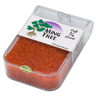 Seed bead, Ming Tree™, glass, transparent orange, #11 round. Sold per 1/4 pound pkg.