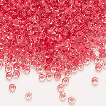 Seed bead, Preciosa Ornela Czech glass, transparent terra intensive red-lined clear, #8 rocaille. Sold per 50-gram pkg.