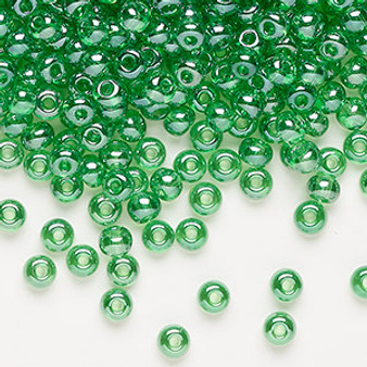 Seed bead, Preciosa Ornela, Czech glass, translucent light green luster, #6 rocaille. Sold per 50-gram pkg.