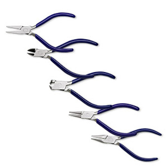 Pliers set, steel and rubber, black or blue, 4-1/2 inches with roll-up case. Sold per 5-piece set.
