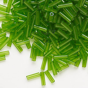 Bugle bead, Preciosa Ornela, Czech glass, transparent lime green, 1/4 inch. Sold per 50-gram pkg.