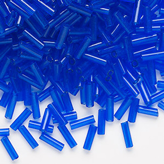 Bugle bead, Preciosa Ornela, Czech glass, transparent medium blue, 1/4 inch. Sold per 50-gram pkg.