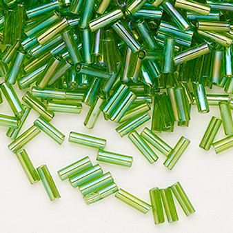 Bugle bead, Preciosa Ornela, Czech glass, translucent rainbow lime green, 1/4 inch. Sold per 50-gram pkg.