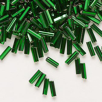 Bugle bead, Preciosa Ornela, Czech glass, transparent silver-lined medium green, 1/4 inch with square hole. Sold per 50-gram pkg.