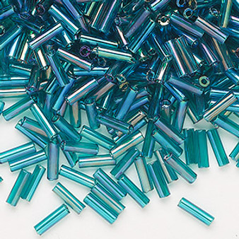 Bugle bead, Preciosa Ornela, Czech glass, translucent rainbow teal, 1/4 inch. Sold per 50-gram pkg.