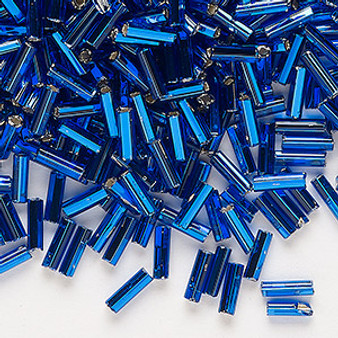 Bugle bead, Preciosa Ornela, Czech glass, transparent silver-lined sapphire blue, 1/4 inch with square hole. Sold per 50-gram pkg.