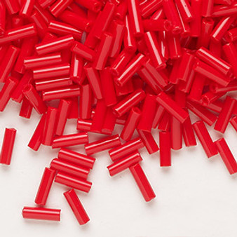 Bugle bead, Preciosa Ornela, Czech glass, opaque bright red coral, 1/4 inch. Sold per 50-gram pkg.