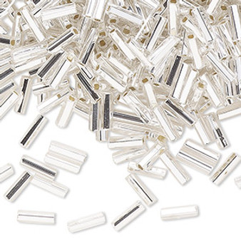 Bugle bead, Preciosa Ornela, Czech glass, transparent silver-lined crystal clear, 1/4 inch with square hole. Sold per 50-gram pkg.