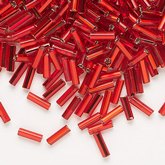 Bugle bead, Preciosa Ornela, Czech glass, transparent silver-lined red, 1/4 inch with square hole. Sold per 50-gram pkg.