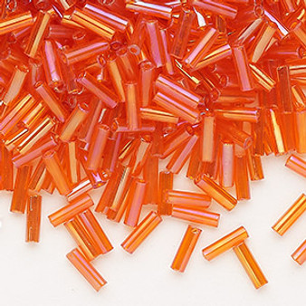 Bugle bead, Preciosa Ornela, Czech glass, translucent rainbow dark orange, 1/4 inch. Sold per 50-gram pkg.