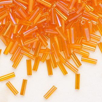 Bugle bead, Preciosa Ornela, Czech glass, translucent rainbow orange, 1/4 inch. Sold per 50-gram pkg.