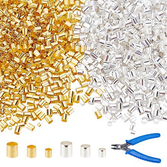 Crimp Bead Plier Kit, 3000pcs 3 Sizes 1.5mm 2mm 3mm Brass Tube Crimp End with 1pc Crimping Plier