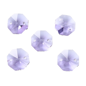 140Pcs, Electroplate Glass Links Connectors, Faceted, for Chandelier Prism Beads, Octagon, Lavender, 14x14x7.5mm, Hole: 1.6mm