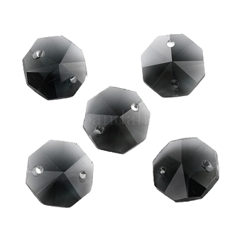 140Pcs, Electroplate Glass Links Connectors, Faceted, for Chandelier Prism Beads, Octagon, Tr Black, 14x14x7.5mm, Hole: 1.6mm