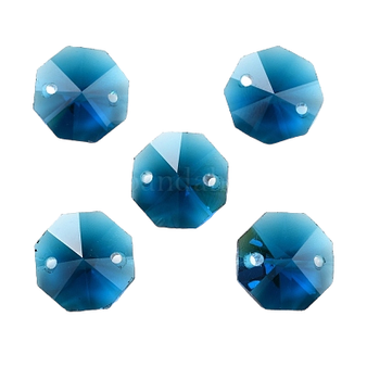 140Pcs, Electroplate Glass Links Connectors, Faceted, for Chandelier Prism Beads, Octagon, Marine Blue, 14x14x7.5mm, Hole: 1.6mm