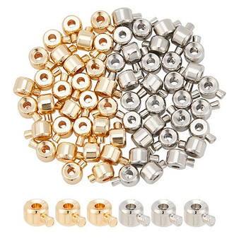 60Pcs 2 Colors Brass Crimp Beads, Long-Lasting Plated, Column, Mixed Colour, 4.5x3.5x2.5mm, Hole: 0.9mm, 30pcs/colour