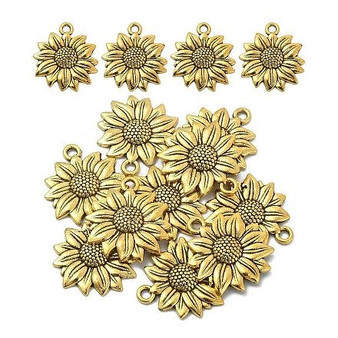 10PCS Sunflower Tibetan Style Alloy Pendants, Antique Gold, 21.5x19x2.5mm, Hole: 1.8mm