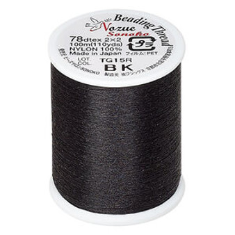 Thread, Nozue Sonoko, nylon, Black, 0.29mm diameter, 8-pound test. Sold per 110-yard spool.