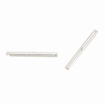 LAST STOCK: 20 pack: Brass Slide On End Clasp Tubes, Slider End Caps, Silver Color Plated, 39.5x4mm, Hole: 1mm, Inner Diameter: 2mm