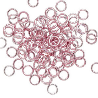 LAST STOCK: Jump ring, anodized aluminum, pink, 5mm round, 3.4mm inside diameter, 20 gauge. Sold per pkg of 100.