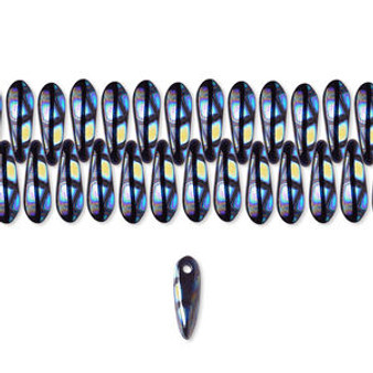 LAST STOCK: 10 x 3mm - Czech - Op Black & Metallic with Dots - (50 beads) - Top Drilled Glass Daggers