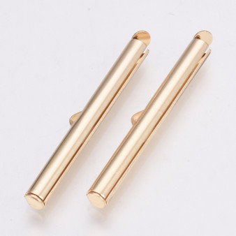 LAST STOCK: 20 pack: Brass Slide On End Clasp Tubes, Slider End Caps, Light Gold, 6x40x4mm, Hole: 1x3mm, Inner Diameter: 3mm