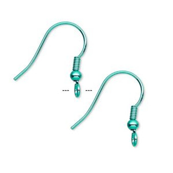 LAST STOCK: 12 pack (6pairs) Ear wire fishhook, 19mm / 3mm ball / 4mm coil / open loop, 21 gauge brass / electro-coated green