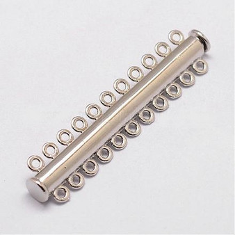 LAST STOCK: Alloy Magnetic Slide Lock Clasps, 8-Strand, 16-Hole, Tube, Platinum Colour, 46x13.5x7mm, Hole: 2mm