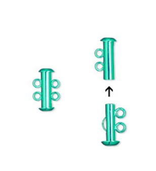LAST STOCK: Clasp, 2-strand slide lock, electro-coated brass, Green, 16.5x6mm tube. Sold per pkg of 1