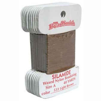 LAST STOCK: Silamide Beading Thread - 2 ply Waxed Nylon - 40 Yards (Size A) Light Brown