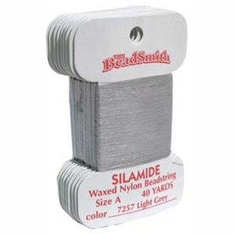 LAST STOCK: Silamide Beading Thread - 2 ply Waxed Nylon - 40 Yards (Size A) Light Grey