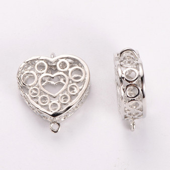 2 x Brass Links, Hollow Heart pendant, Platinum, 17x19x5.5mm, Hole: 2.5mm