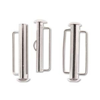 Clasp, slide lock, Silver-plated brass, 26x6mm round tube, 18x2mm inside diameter. Sold per pkg of 4.