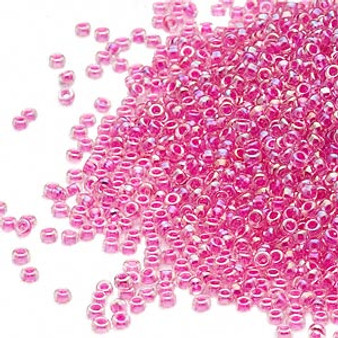 15-355 - 15/0 - Miyuki - Transparent Colour-Lined Fancy Rose Pink - 8.2gms Vial Glass Round Seed Beads