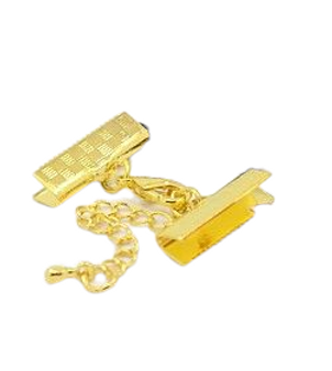 LAST STOCK: 50 pack x Ribbon Ends with Lobster Claw Clasps and Chain, Gold, 7x20mm ends