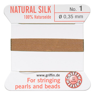 Griffin Thread, Silk 2-yard card with integrated flexible stainless steel needle Size 1 (0.35mm) Cornelian