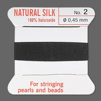 Griffin Thread, Silk 2-yard card with integrated flexible stainless steel needle Size 2 (0.45mm) Black