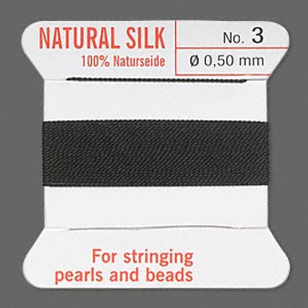 Griffin Thread, Silk 2-yard card with integrated flexible stainless steel needle Size 3 (0.5mm) Black