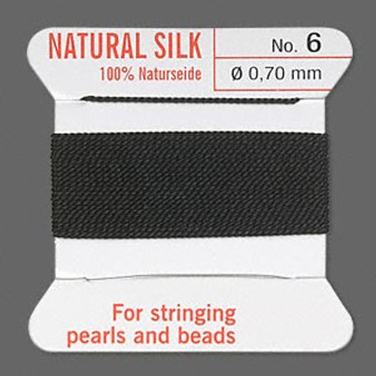 Griffin Thread, Silk 2-yard card with integrated flexible stainless steel needle Size 6 (0.7mm) Black