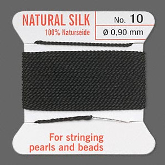 Griffin Thread, Silk 2-yard card with integrated flexible stainless steel needle Size 10 (0.9mm) Black