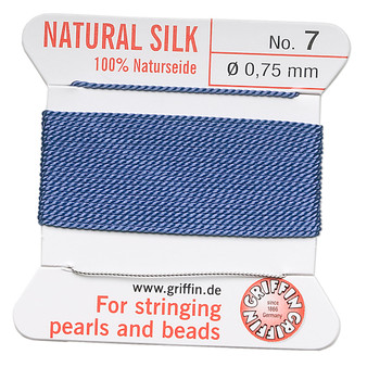 Griffin Thread, Silk 2-yard card with integrated flexible stainless steel needle Size 7 (0.75mm) Blue