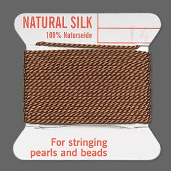 Griffin Thread, Silk 2-yard card with integrated flexible stainless steel needle Size 14 (1.02mm) Brown
