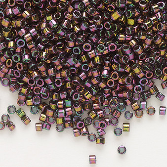 DB0127 - 11/0 - Miyuki Delica - transparent green gold luster rainbow olive gold - 7.5gms - Cylinder Seed Beads