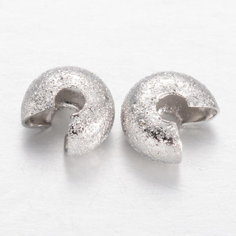 LAST STOCK: 100 pk -Textured Brass Crimp Beads Covers, Platinum, 5mm In Diameter, Hole: 3mm