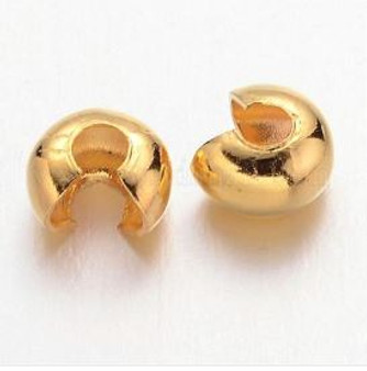 100pk - Iron Crimp Beads Covers, Cadmium Free & Nickel Free & Lead Free, Golden, 4mm In Diameter, Hole: 1.5~1.8mm