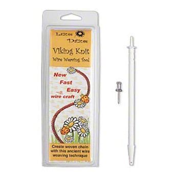 Viking Knit tool, Lazee Daizee™, plastic, white, 6-1/2 x 1/4 inch rod with pin tool.